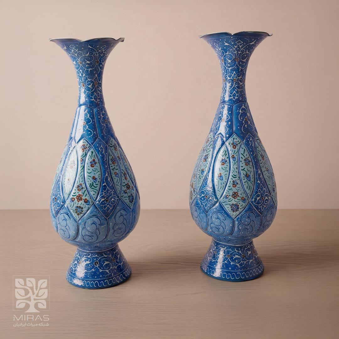 گلدان جفت مینا کاری بزرگ سایز ۲۶