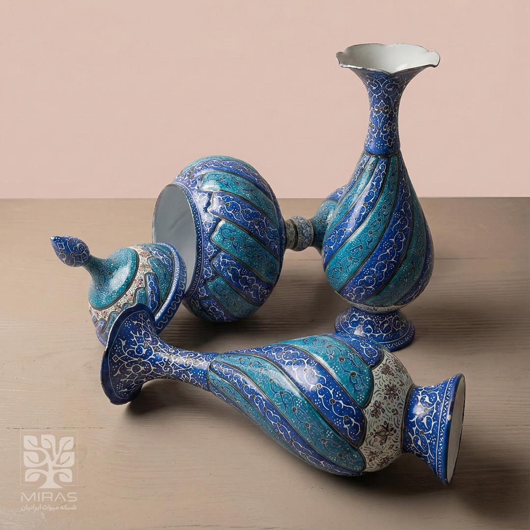 ست آجیل خوری و گلدان مینا کاری  سایز ۲۸ و ۲۵