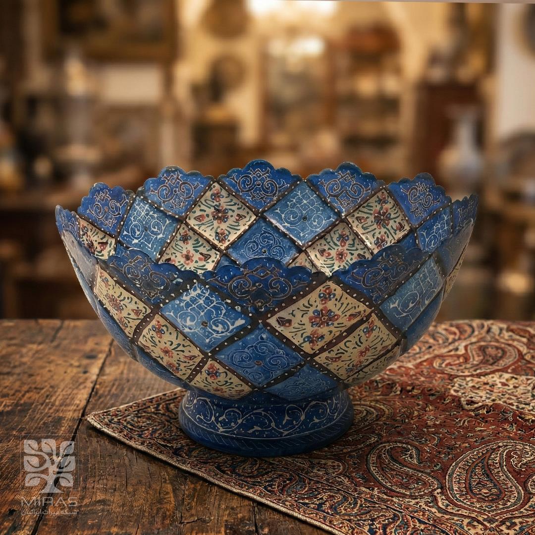 آجیل خوری مینا کاری پایه کوتاه بزرگ سایز ۱۸