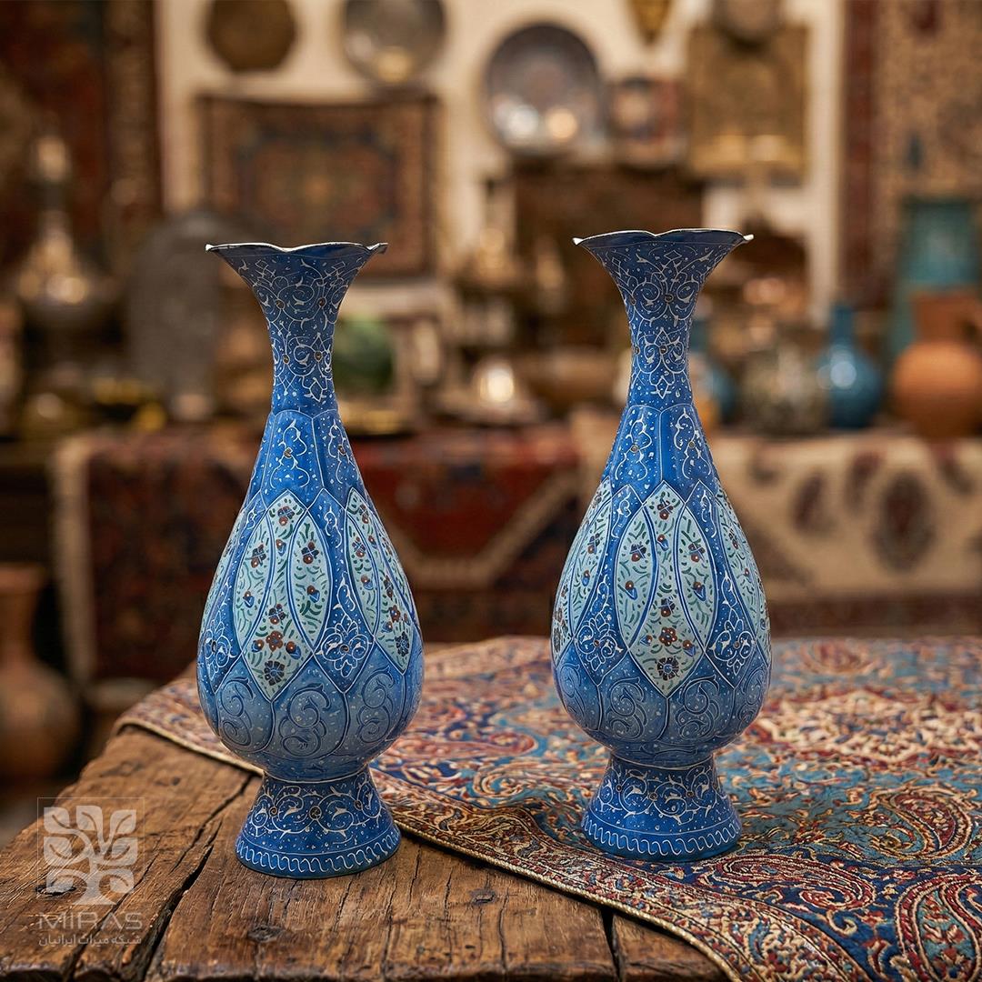 گلدان جفت مینا کاری بزرگ سایز ۲۶