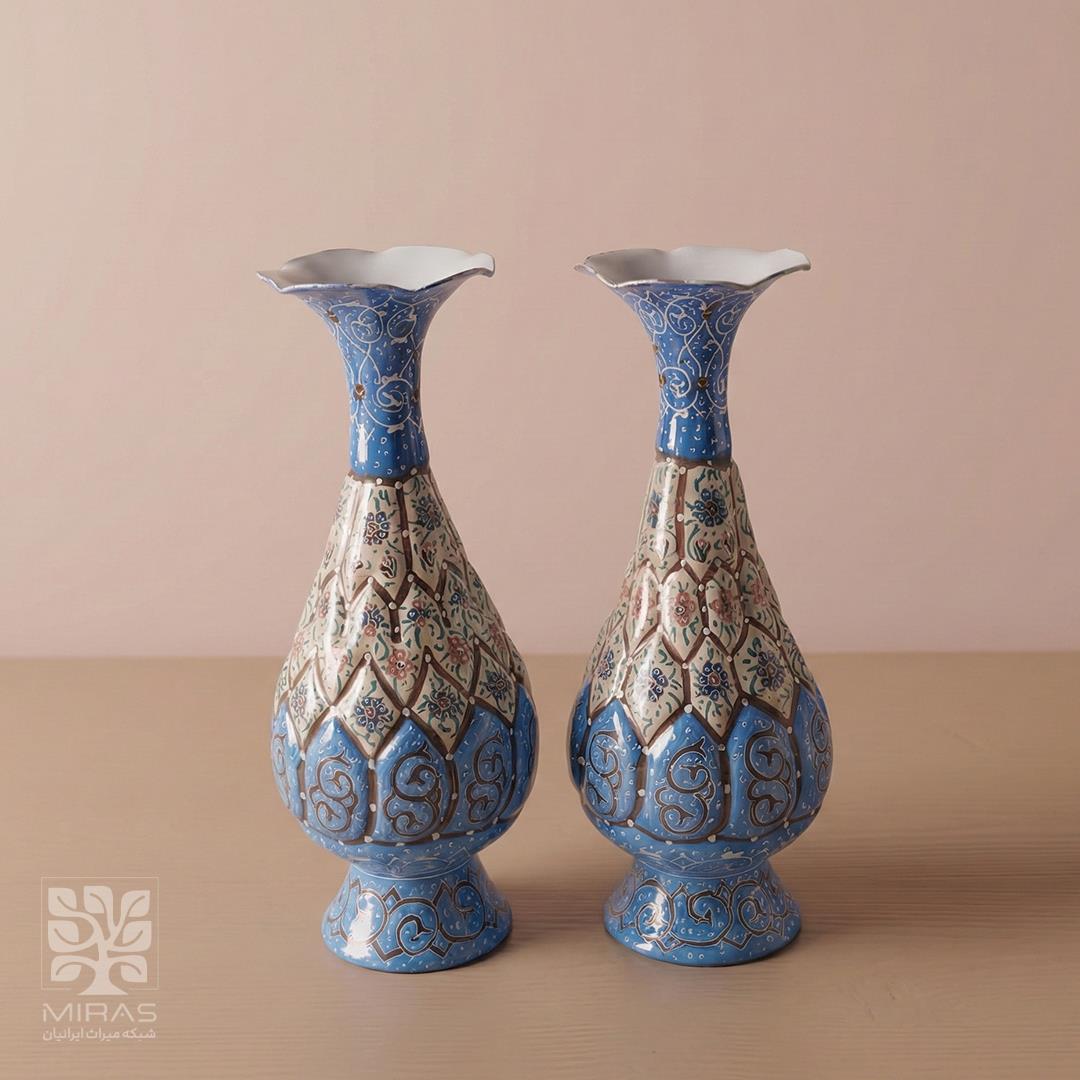 گلدان جفت مینا کاری متوسط سایز ۲۰