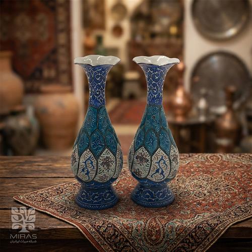 گلدان جفت مینا کاری کوچک سایز ۱۶