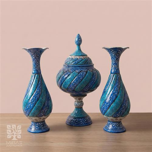 ست آجیل خوری و گلدان مینا کاری  سایز ۲۸ و ۲۵