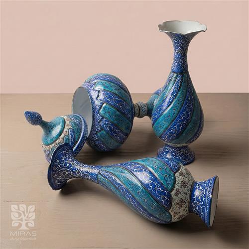 ست آجیل خوری و گلدان مینا کاری  سایز ۲۸ و ۲۵