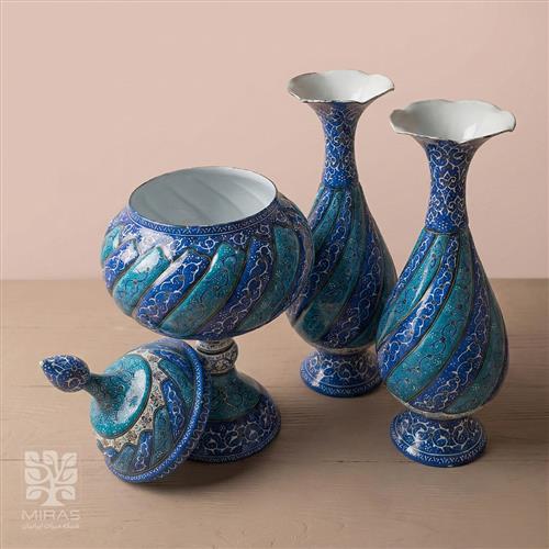 ست آجیل خوری و گلدان مینا کاری  سایز ۲۸ و ۲۵