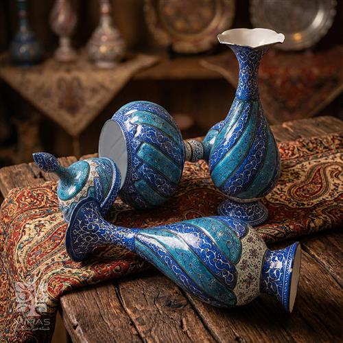 ست آجیل خوری و گلدان مینا کاری  سایز ۲۸ و ۲۵