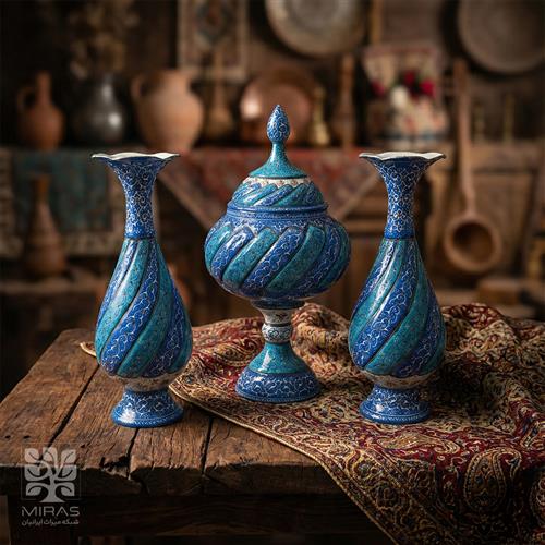 ست آجیل خوری و گلدان مینا کاری  سایز ۲۸ و ۲۵