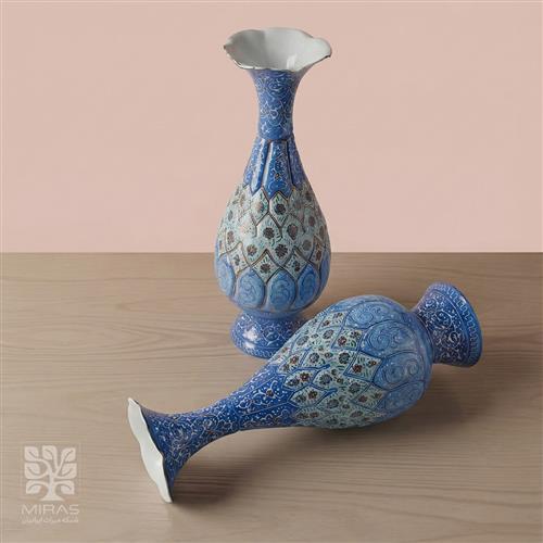 گلدان جفت مینا کاری بزرگ سایز ۲۶