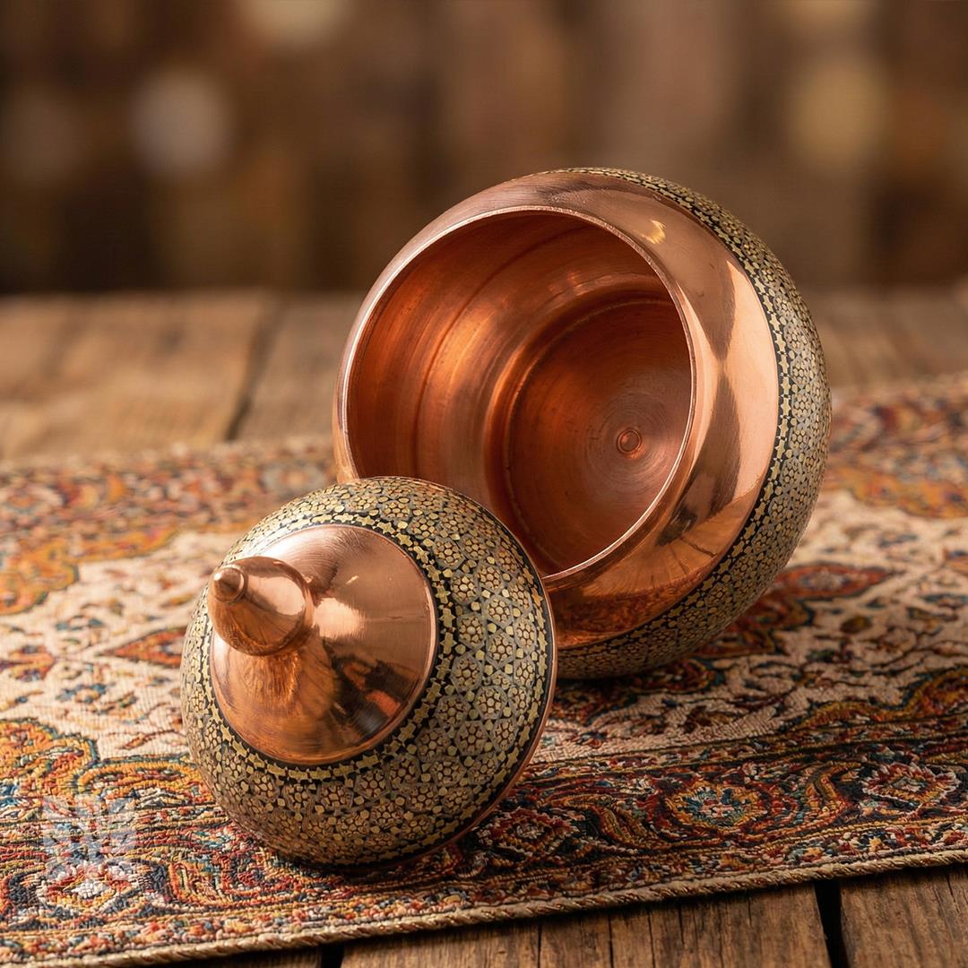 قندان سیبی کوچک مس و خاتم  سایز ۱۶