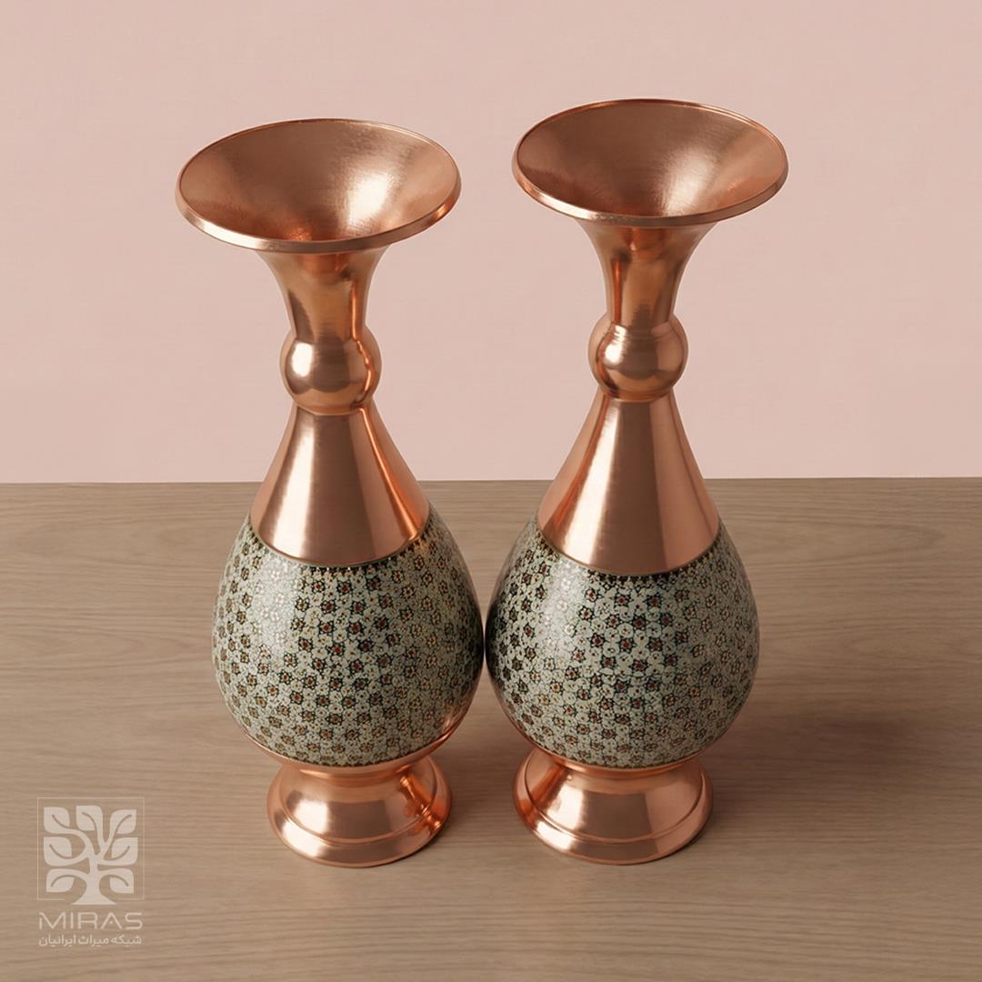 گلدان جفت مس و خاتم بزرگ  سایز ۲۵