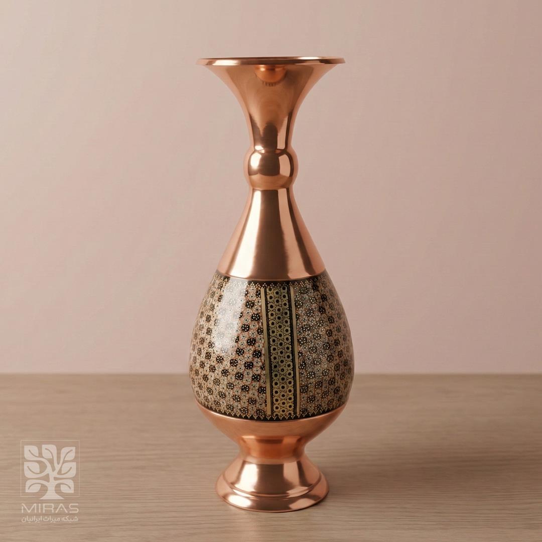 گلدان تک مس و خاتم خط دار بزرگ سایز ۲۵