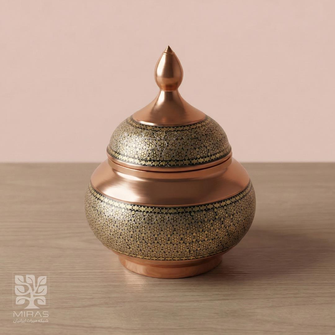 قندان سیبی کوچک مس و خاتم  سایز ۱۶