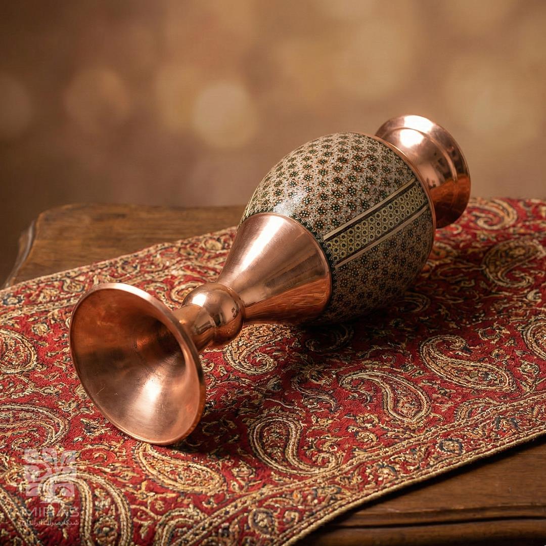 گلدان تک مس و خاتم خط دار بزرگ سایز ۲۵