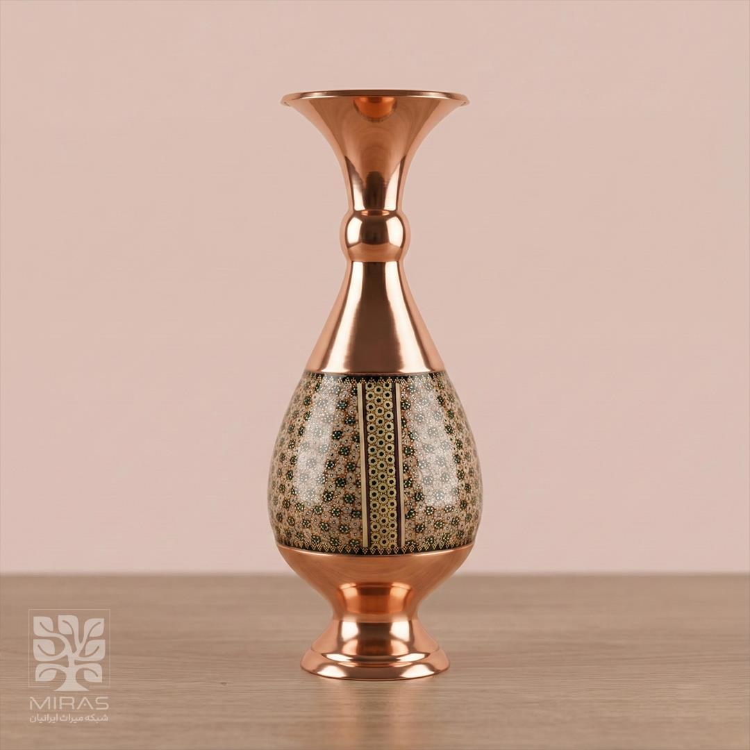 گلدان جفت مس و خاتم بزرگ خط دار سایز ۲۵