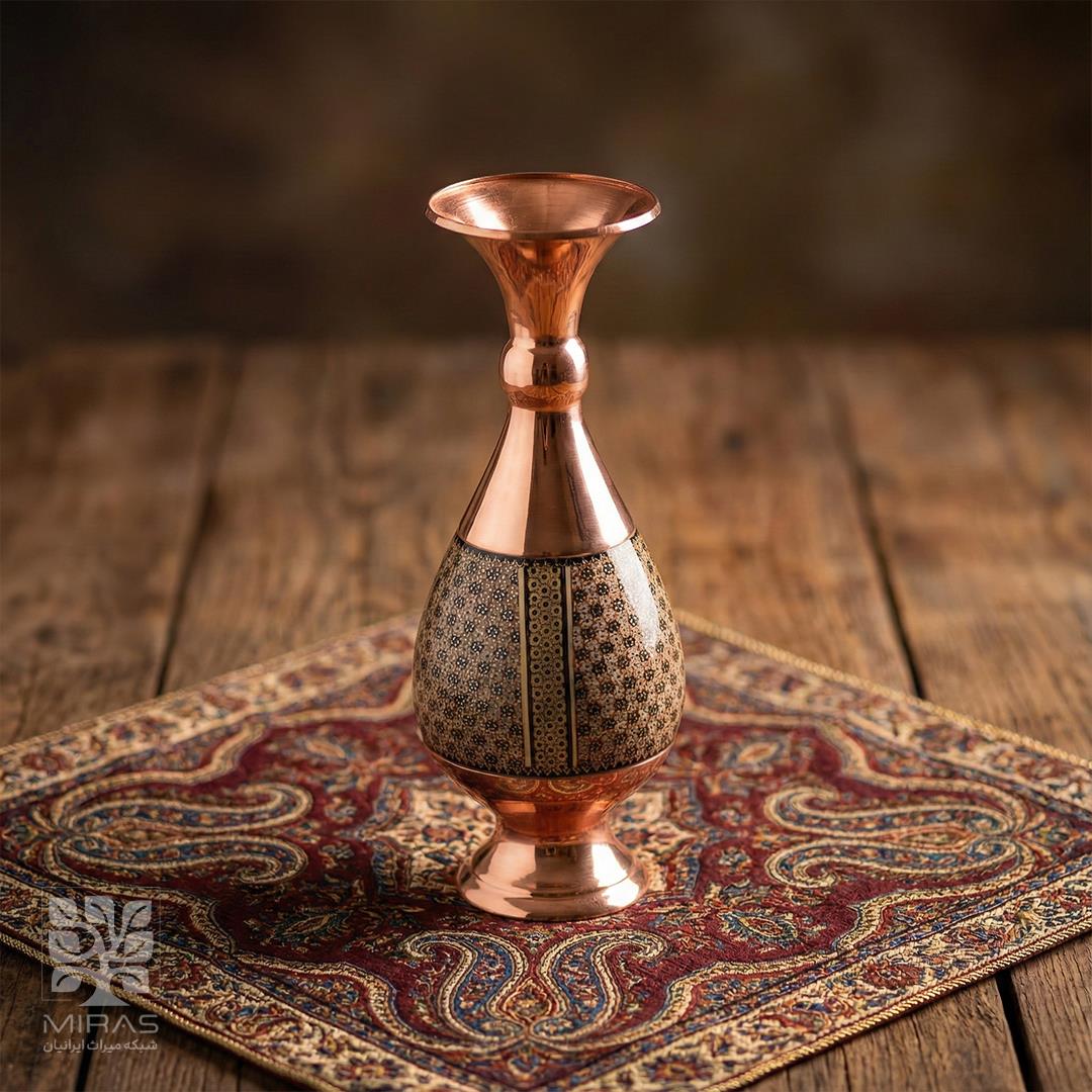 گلدان تک مس و خاتم خط دار بزرگ سایز ۲۵