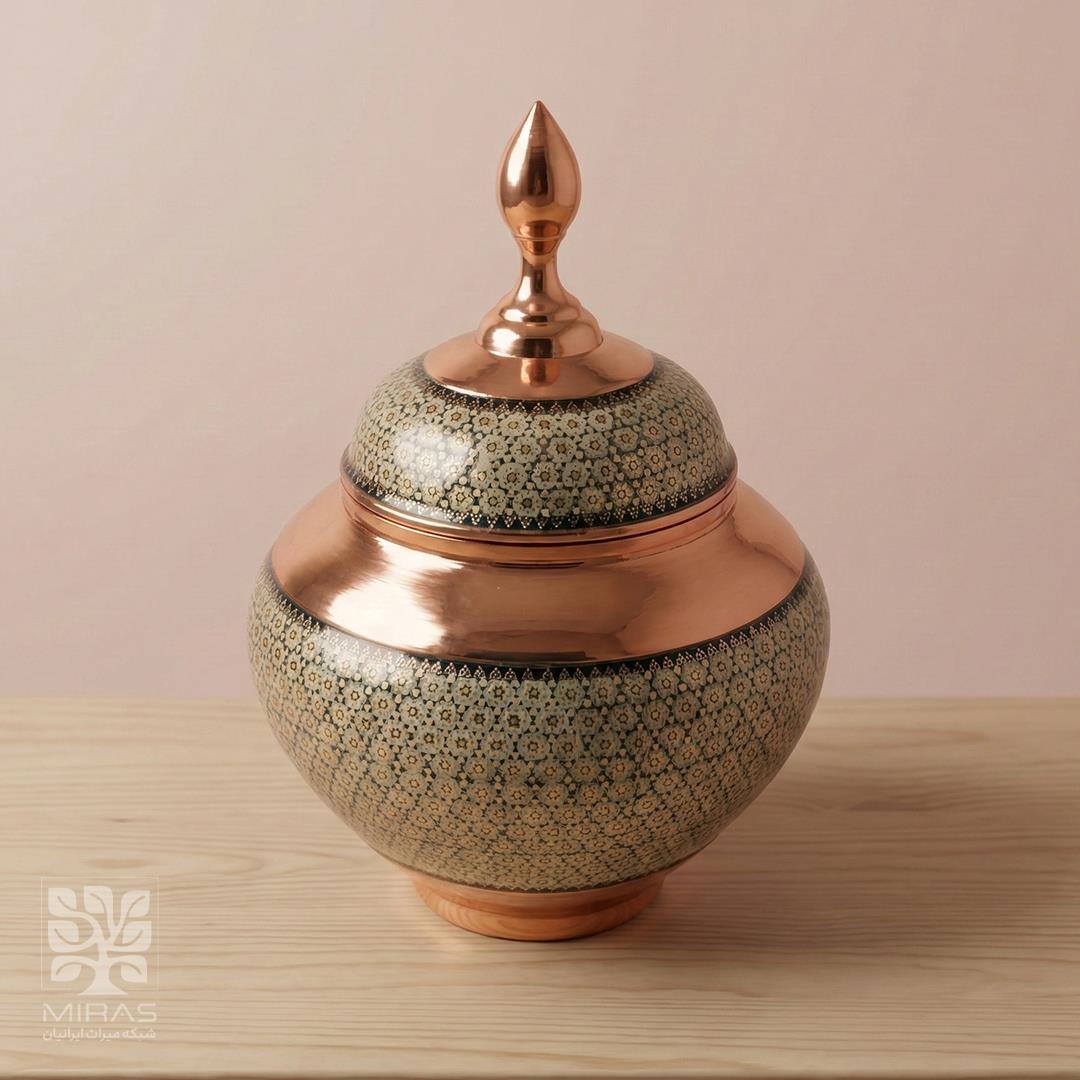 قندان سیبی مس و خاتم بزرگ سایز ۲۵