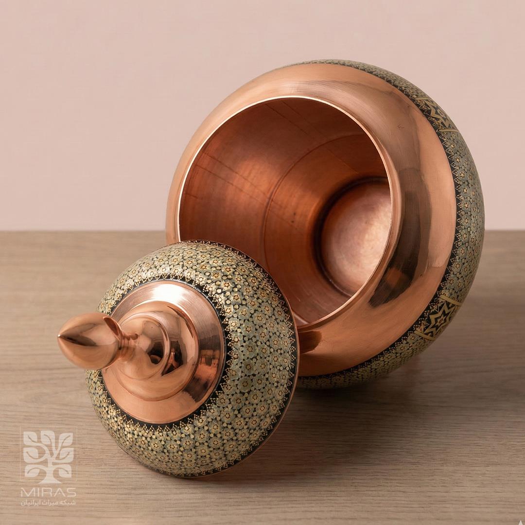 قندان سیبی مس و خاتم خیلی بزرگ سایز ۳۰