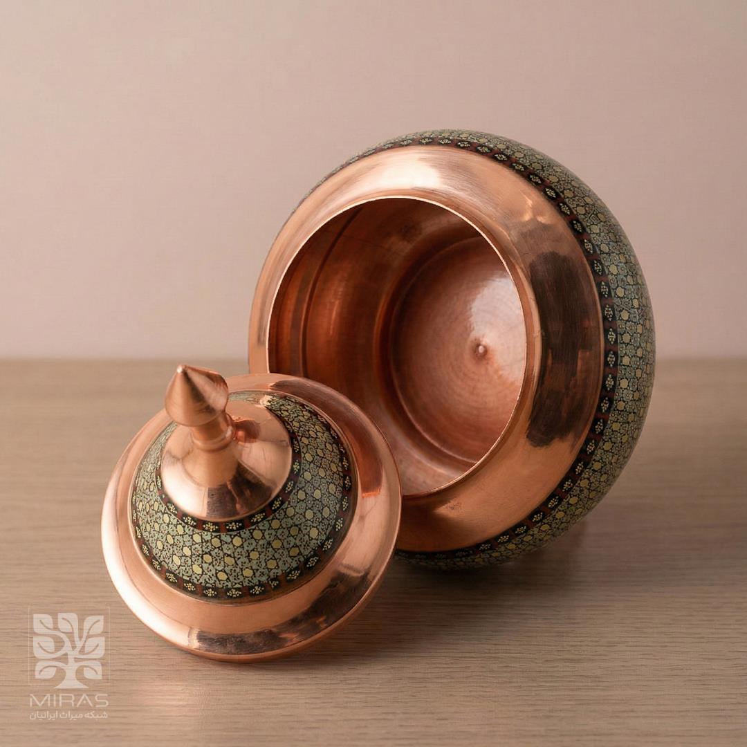 قندان سفینه‌ای مس و خاتم سایز ۱۸