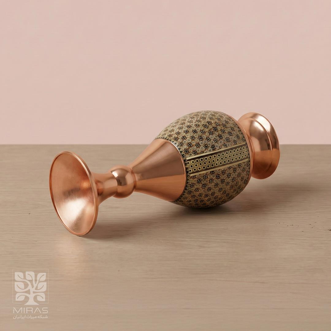 گلدان جفت مس و خاتم بزرگ خط دار سایز ۲۵