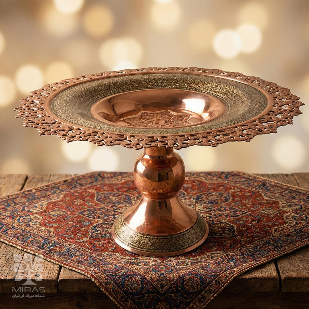 شیرینی خوری مس و خاتم شبکه‌ای سایز ۳۵