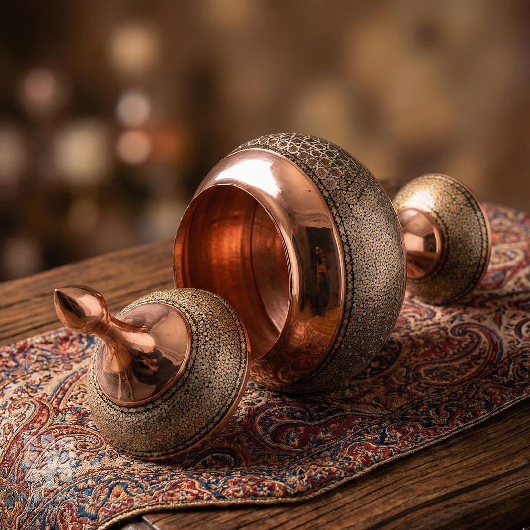 شکلات خوری مس و خاتم متوسط سایز ۳۰