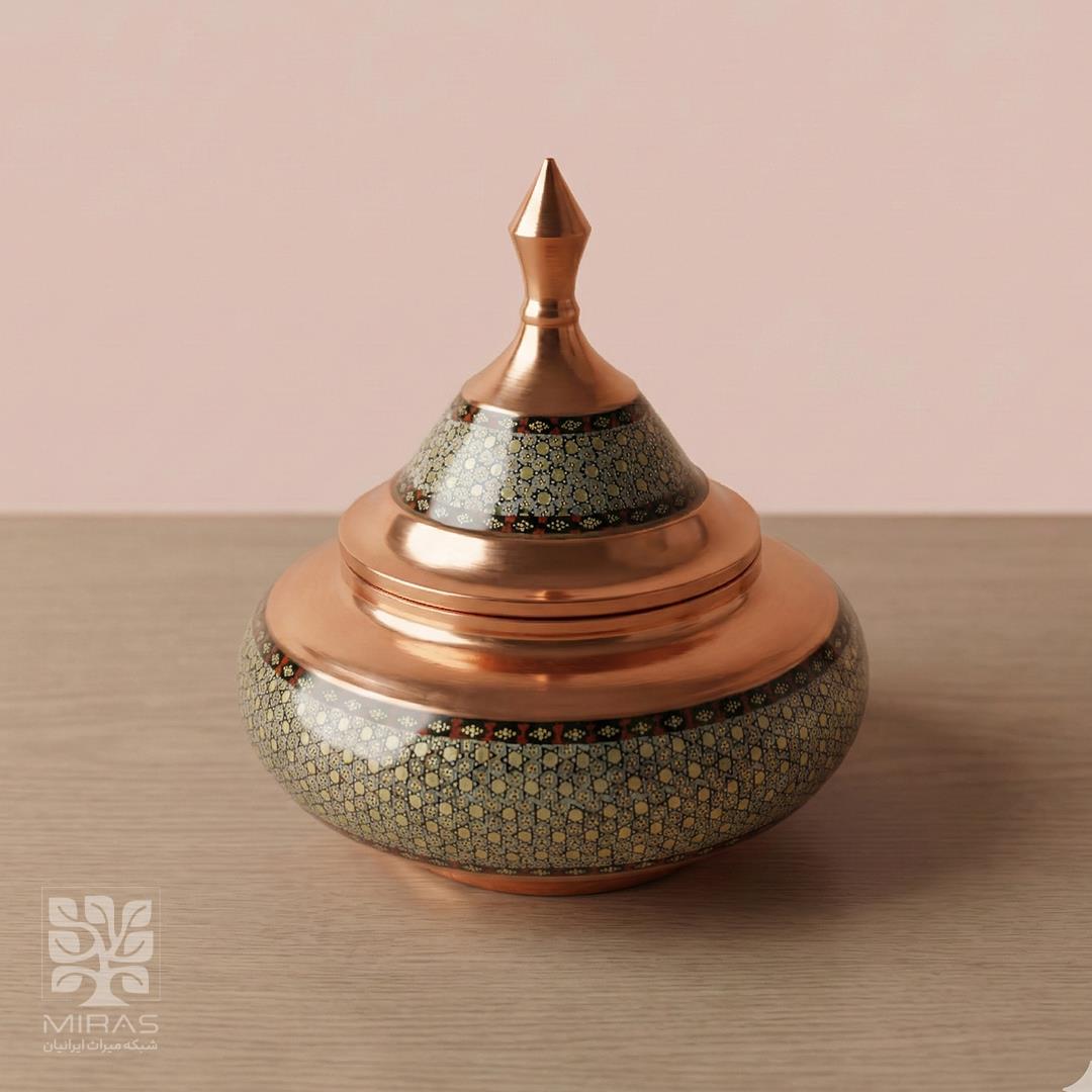 قندان سفینه‌ای مس و خاتم سایز ۱۸