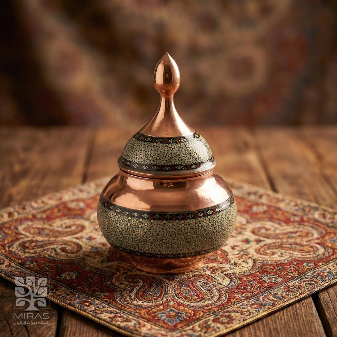قندان سیبی متوسط مس و‌ خاتم سایز ۱۸