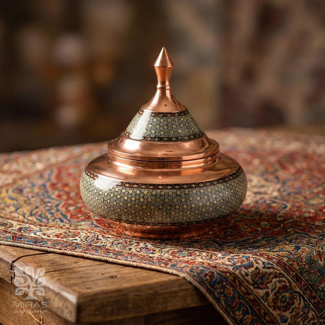 قندان سفینه‌ای مس و خاتم سایز ۱۸