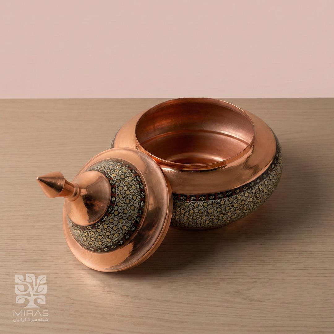 قندان سفینه‌ای مس و خاتم سایز ۱۸