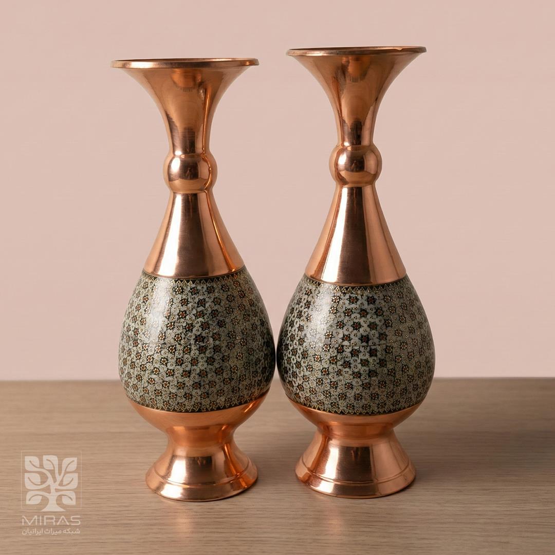 گلدان جفت مس و خاتم بزرگ  سایز ۲۵