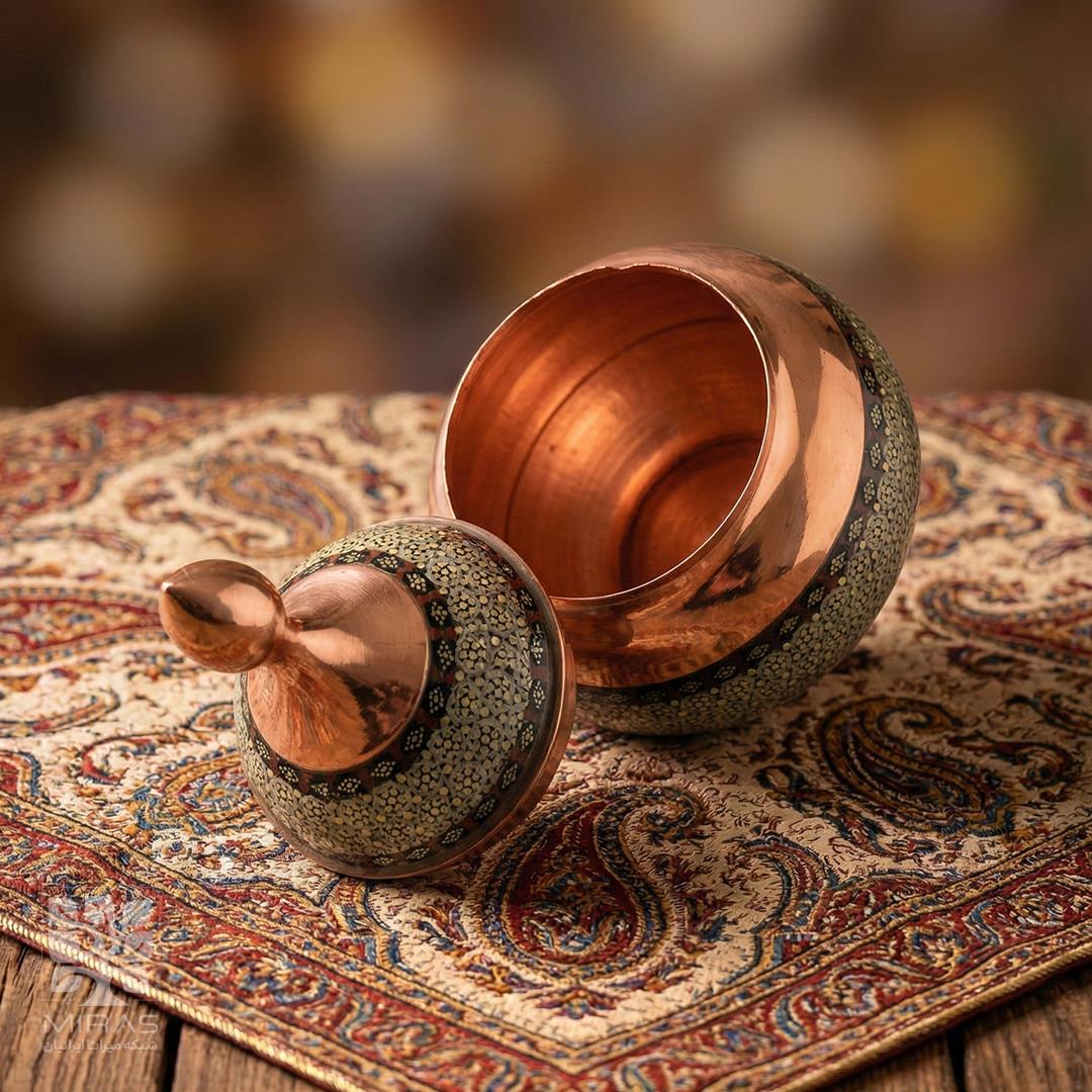 قندان سیبی متوسط مس و‌ خاتم سایز ۱۸
