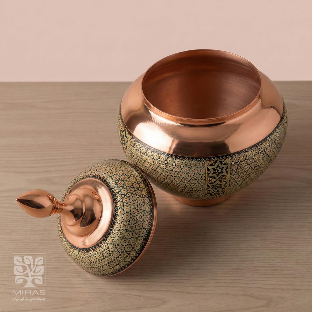 قندان سیبی مس و خاتم خیلی بزرگ سایز ۳۰