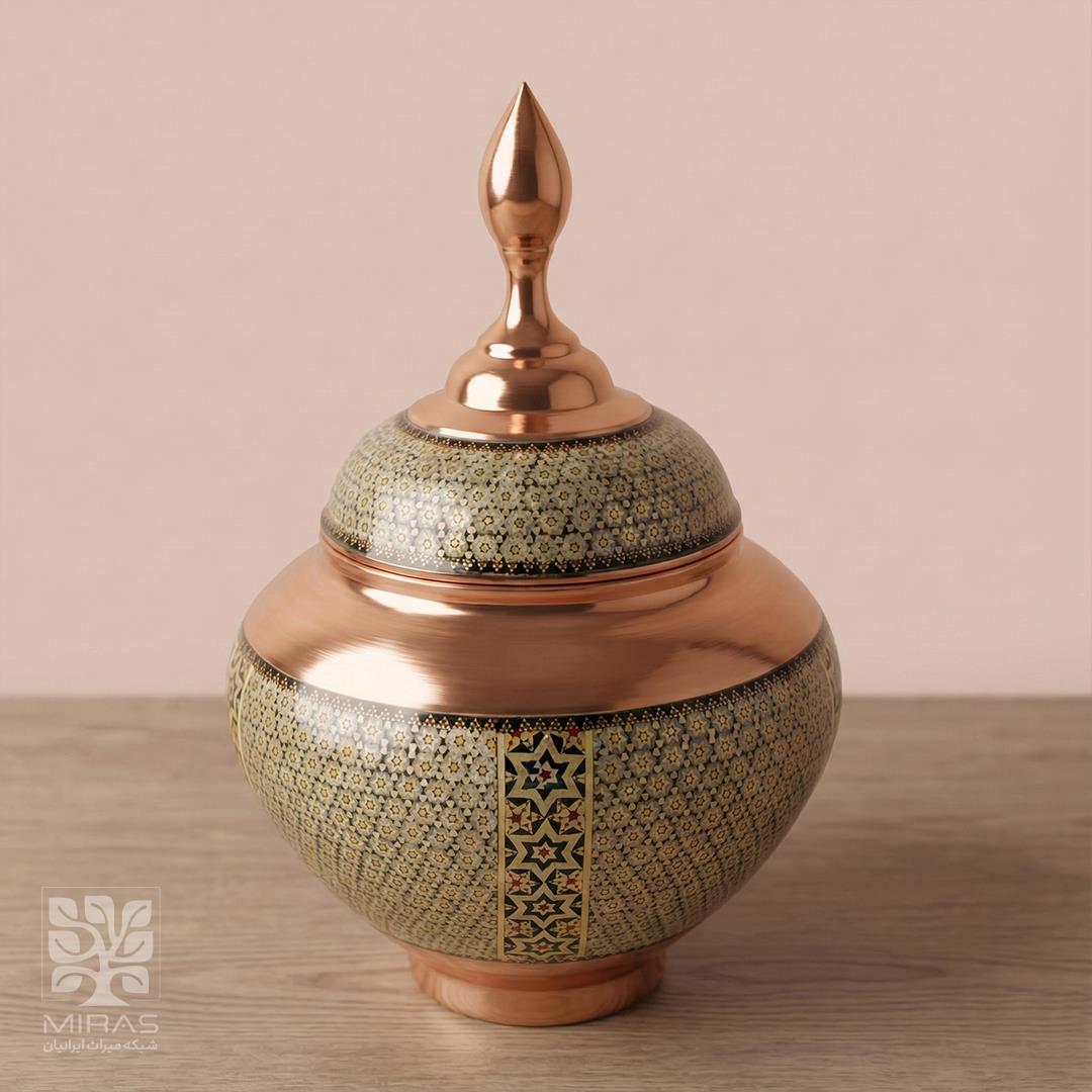 قندان سیبی مس و خاتم خیلی بزرگ سایز ۳۰