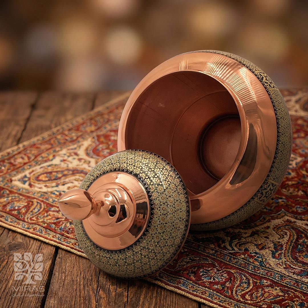 قندان سیبی مس و خاتم خیلی بزرگ سایز ۳۰