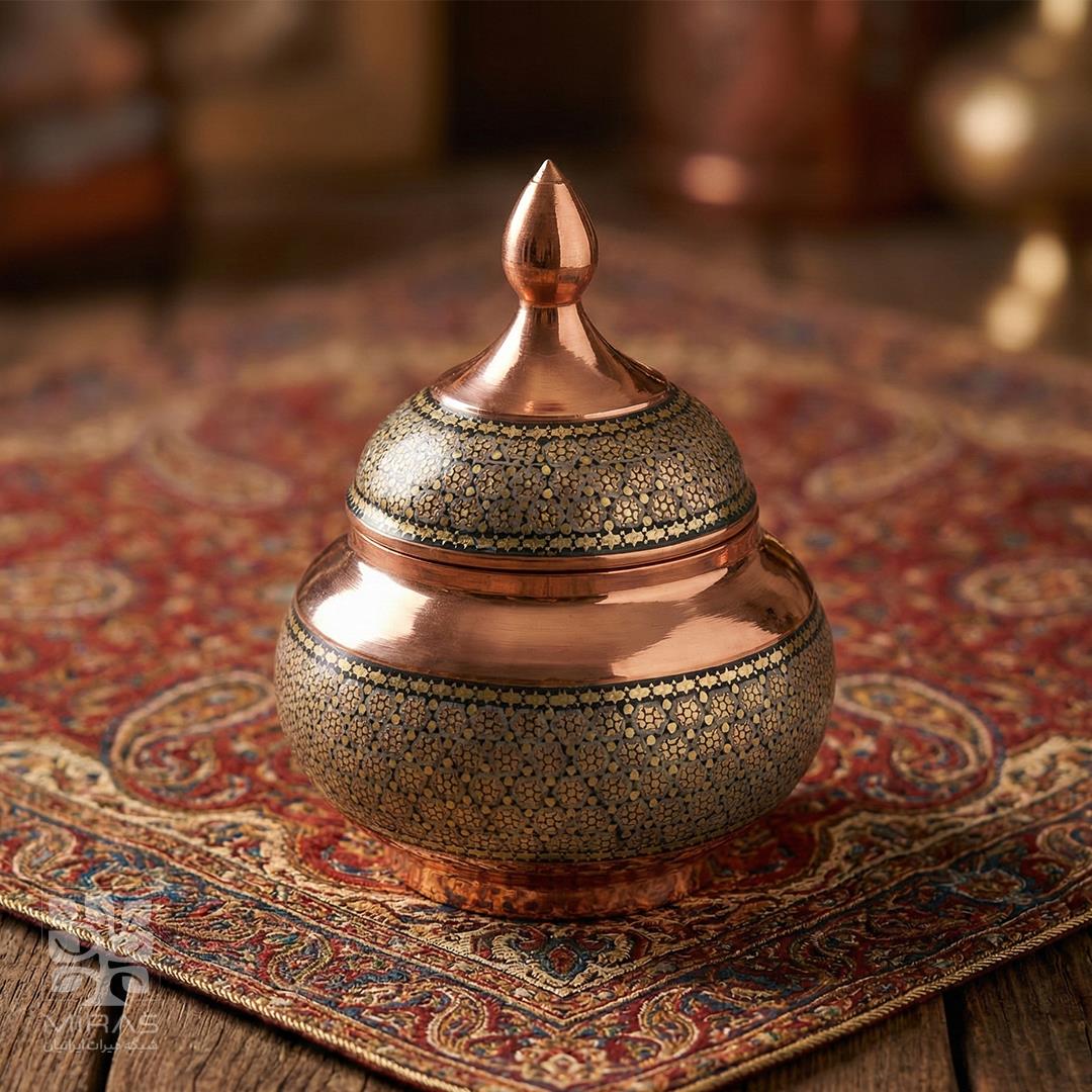 قندان سیبی کوچک مس و خاتم  سایز ۱۶