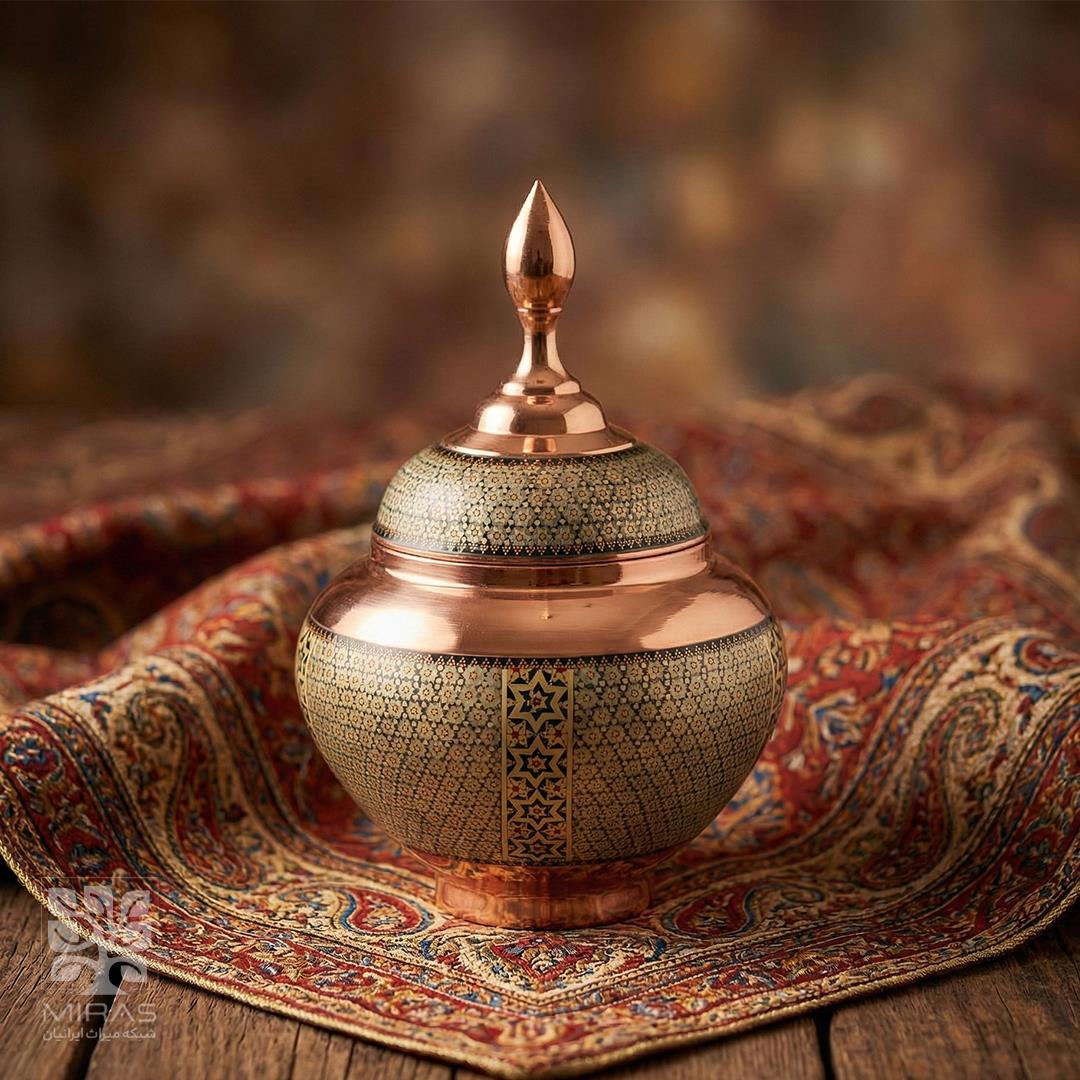 قندان سیبی مس و خاتم خیلی بزرگ سایز ۳۰