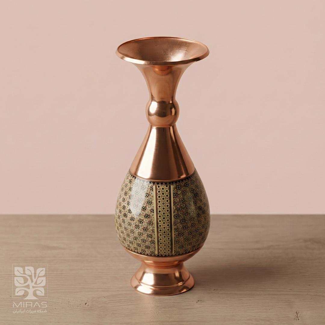 گلدان جفت مس و خاتم بزرگ خط دار سایز ۲۵