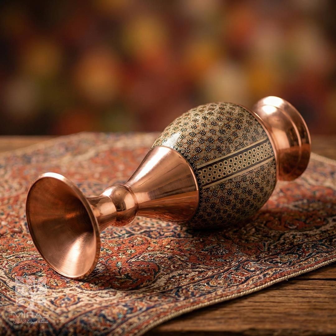 گلدان جفت مس و خاتم بزرگ خط دار سایز ۲۵