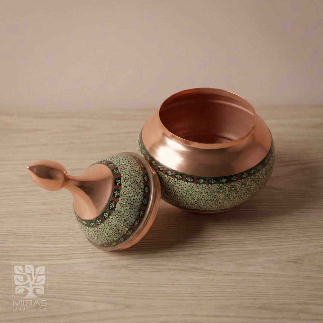 قندان سیبی متوسط مس و‌ خاتم سایز ۱۸