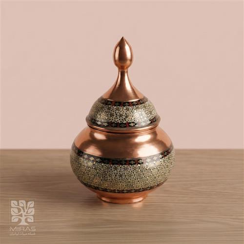 قندان سیبی متوسط مس و‌ خاتم سایز ۱۸