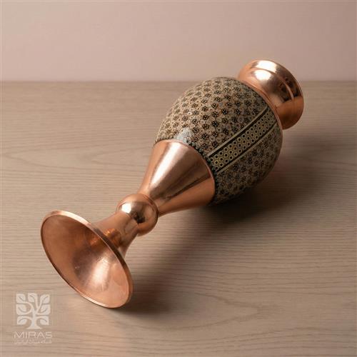 گلدان تک مس و خاتم خط دار بزرگ سایز ۲۵