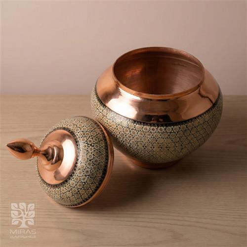 قندان سیبی مس و خاتم بزرگ سایز ۲۵