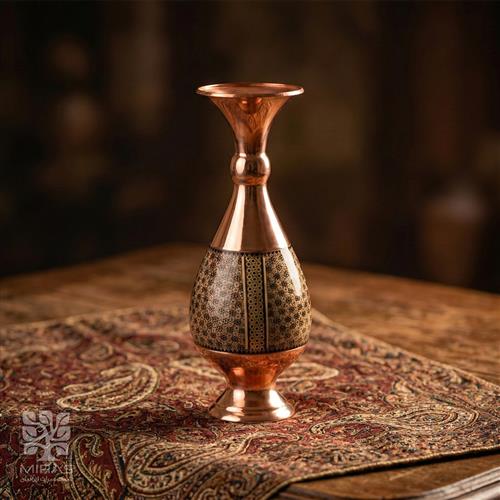 گلدان جفت مس و خاتم بزرگ خط دار سایز ۲۵