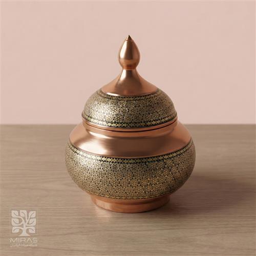 قندان سیبی کوچک مس و خاتم  سایز ۱۶