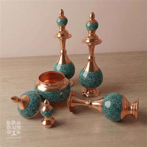 ست گلاب پاش جفت و قندان فیروزه سایز ۲۵ و ۱۶