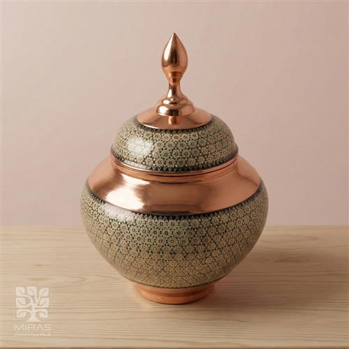 قندان سیبی مس و خاتم بزرگ سایز ۲۵