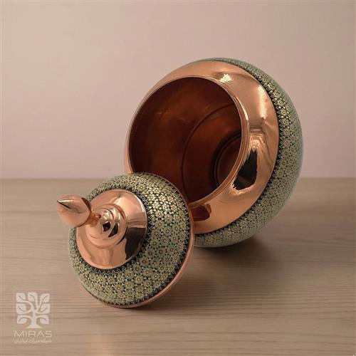 قندان سیبی مس و خاتم بزرگ سایز ۲۵