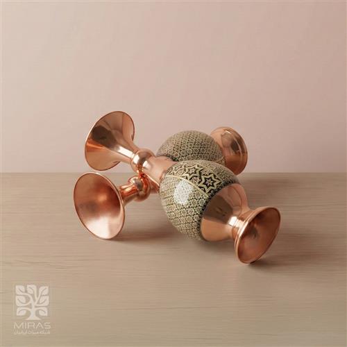 گلدان جفت مس و خاتم متوسط خط دار سایز ۲۰