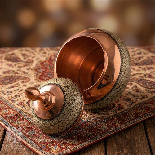 قندان سیبی مس و خاتم بزرگ سایز ۲۵