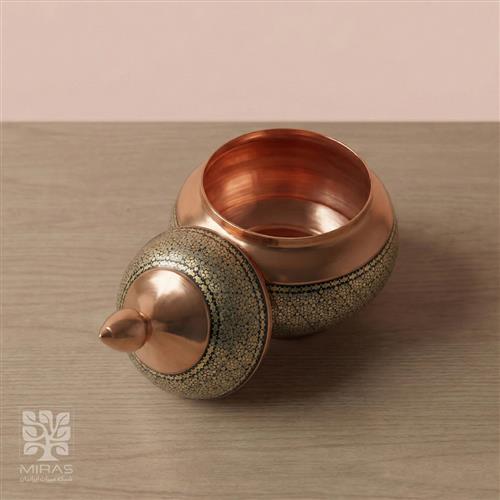 قندان سیبی کوچک مس و خاتم  سایز ۱۶